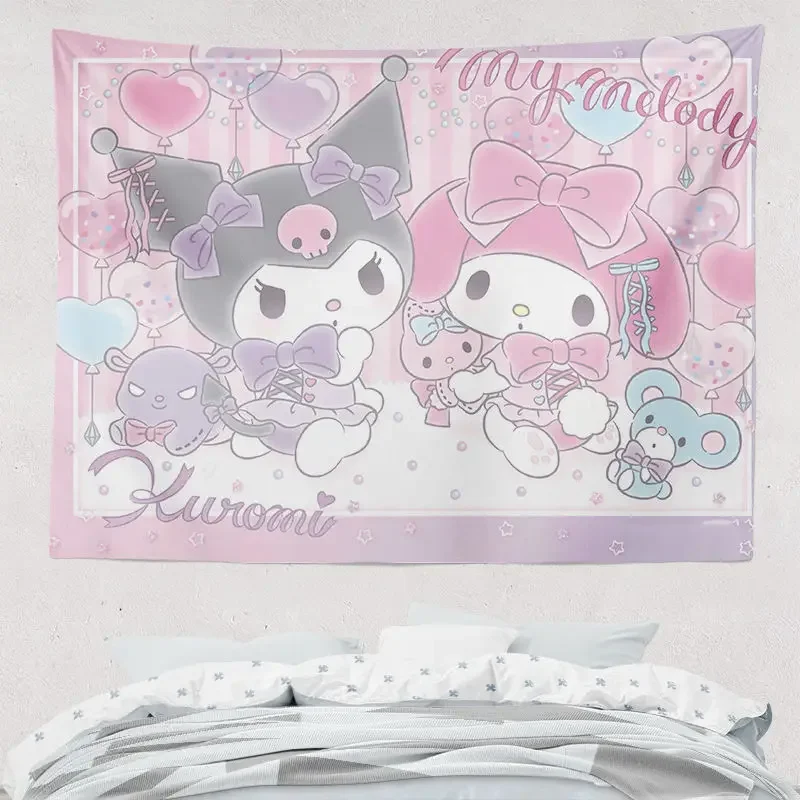 

Sanrios Kuromi Mymelody kawaii Cartoon Tapestry Wall Hanging Girls Anime Wall Carpets yoga mat Room Dorm Decor Blanket Wall Rugs