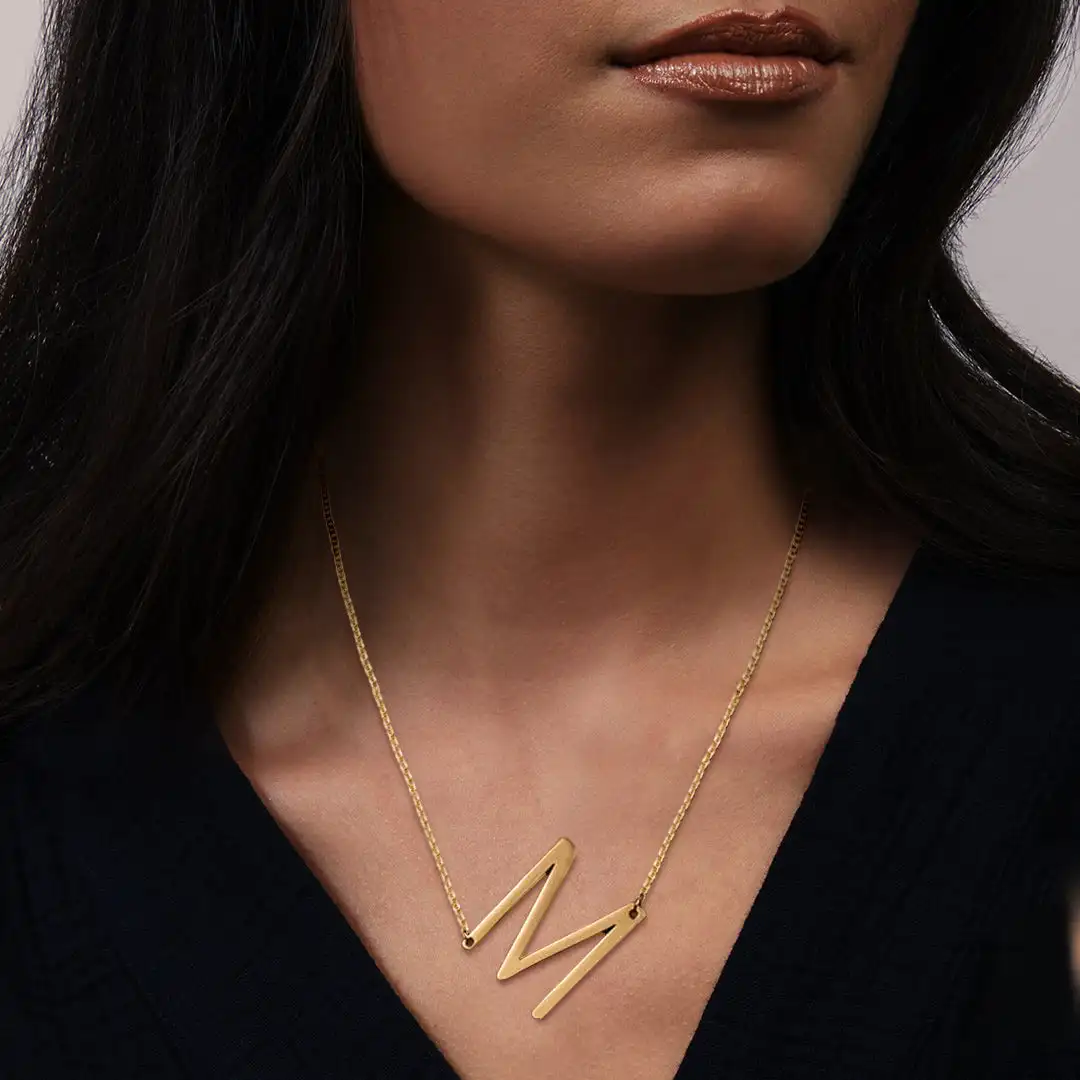 Statement Initial Necklace Personalised Stainless Steel 18K Gold Plated Pendant Necklace Valentine's Day Gift for Girlfriend