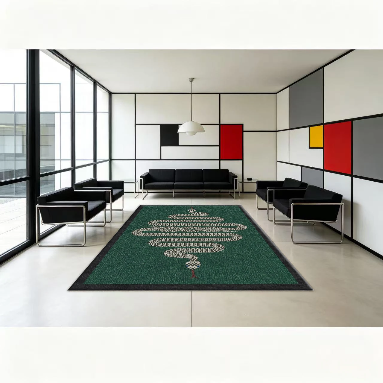 Vintage Double-Headed Snake Pattern Carpet Green Background Bohemian Exotic Home Floor Rug