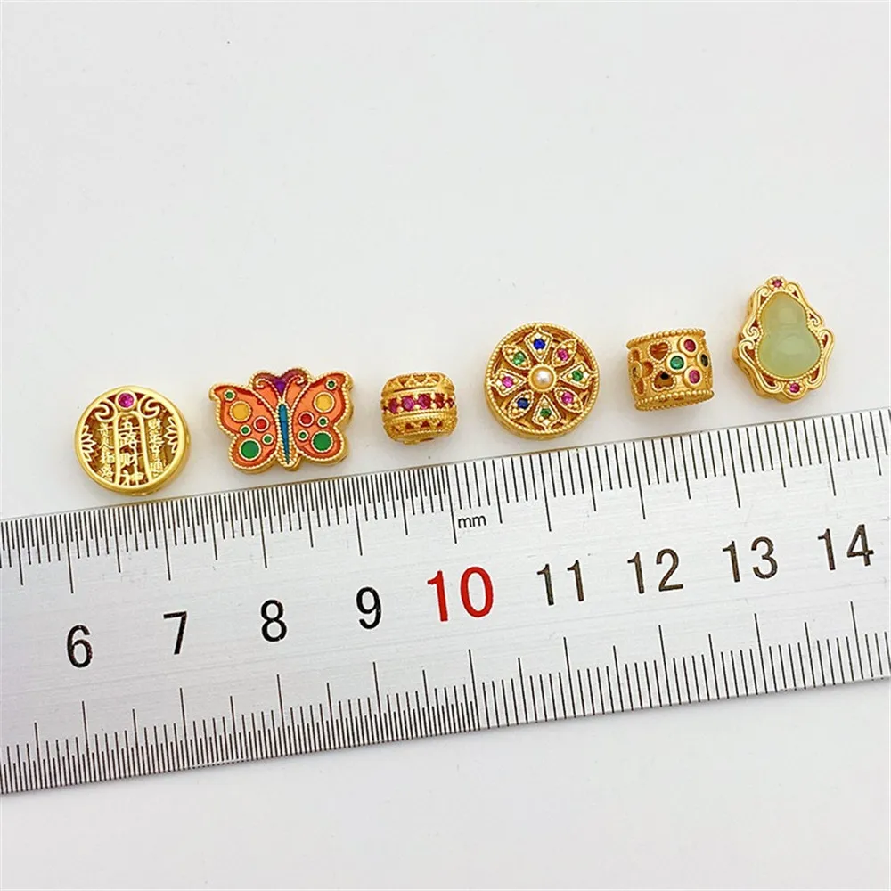 

18K Gold Color Zirconium Hollow Disc Connection Bead Bucket Bead DIY Bracelet Necklace Bracelet Jewelry Accessories