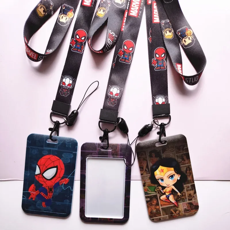 Disney Id Campus Card Cover Anime Figure Spiderman Iron Man Cute Pvc Student Card Holder Halter Neck Lanyard regalo per bambini