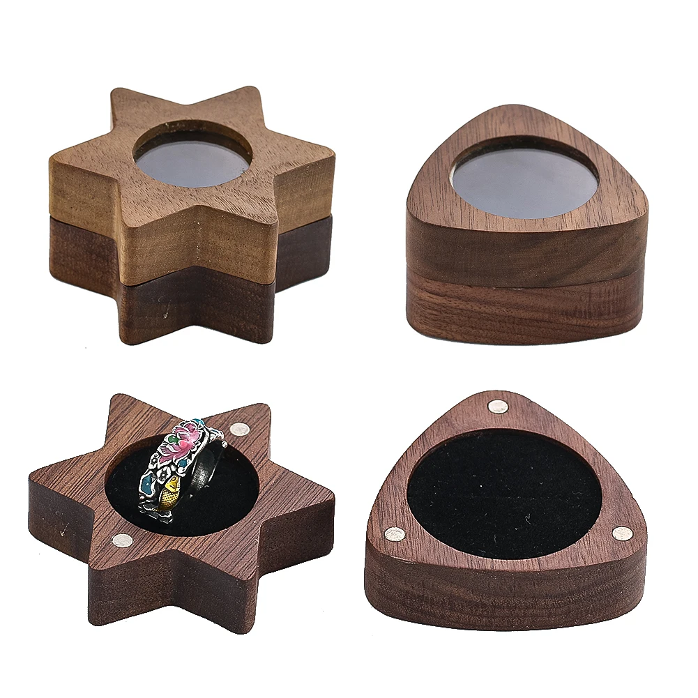 Magnetic Force Wooden Ring Box Heart Shape Jewelry Display Proposal Engagement Earring Rings Organizer Gift Packaging Boxes