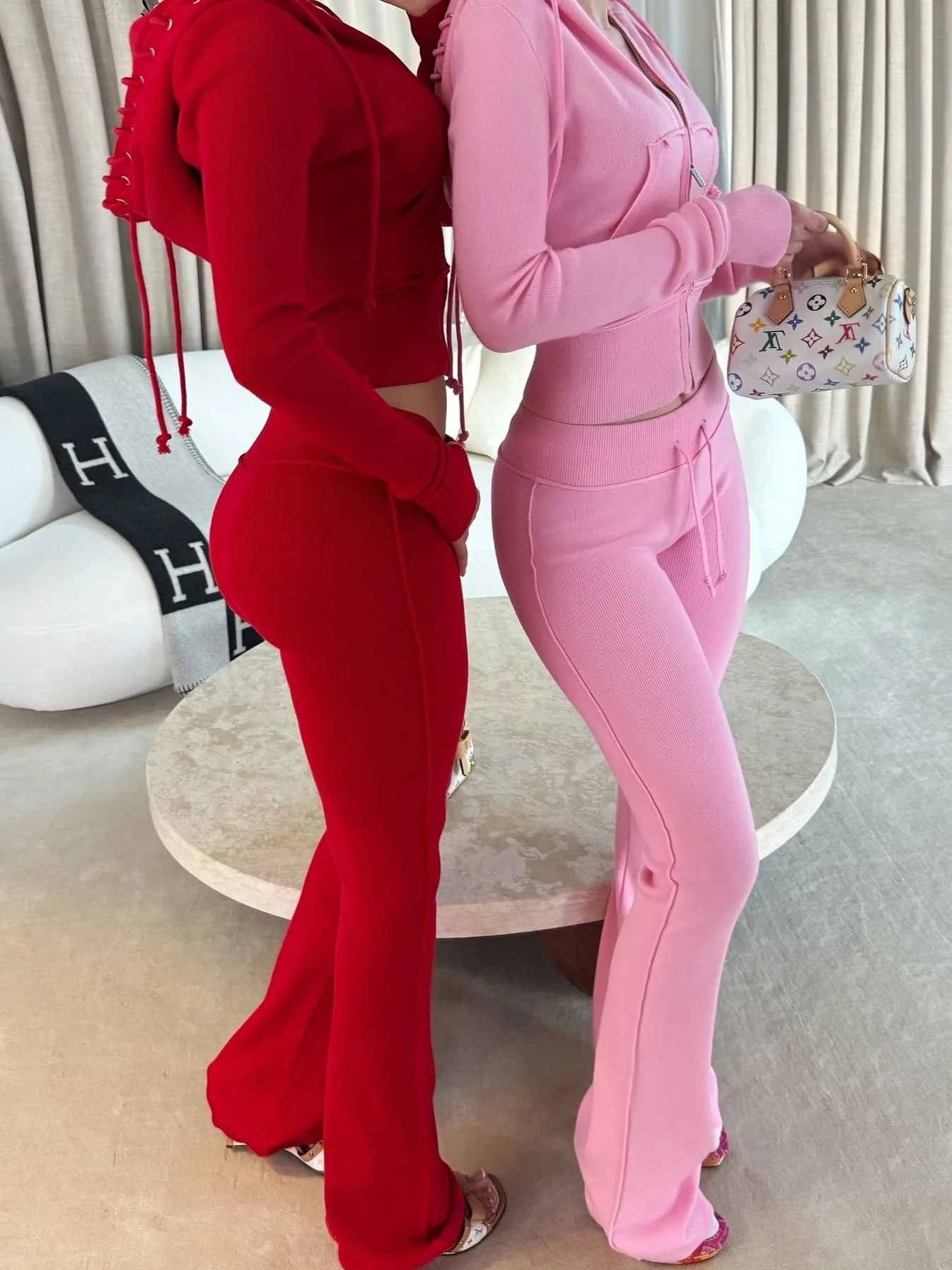 

2000s Spring Autumn High street American Women's Chic Aesthetics Flirty Fashion Zipper up Drawstring Short Jacket Long Pants Set
