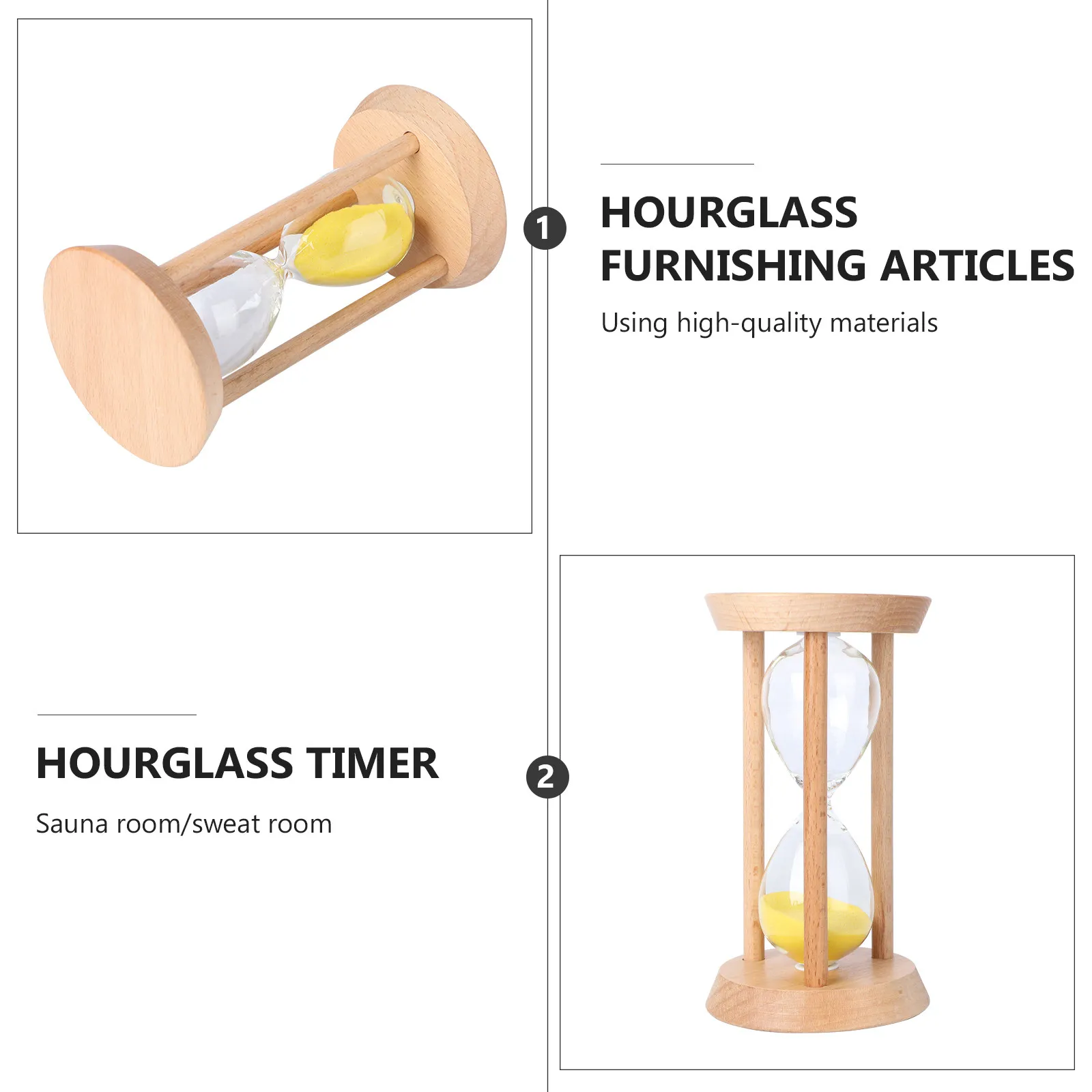 1Pcs Wooden Hourglass Timer Yellow Decorative Sauna Bathroom Sand Clock Timer Artware Home Gift Ornament Hourglass Adornment