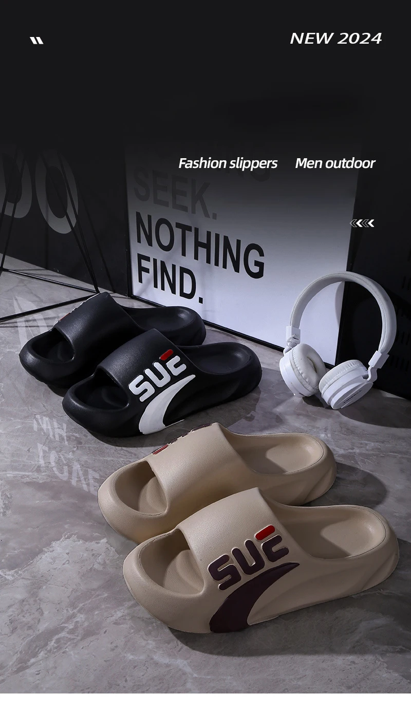 Sommer-Slipper für Herren – Neue rutschfeste Hausschuhe mit dicken Sohlen für Innen- und Außenbekleidung, Zuhause, Badezimmer und Sport – Detail 1
