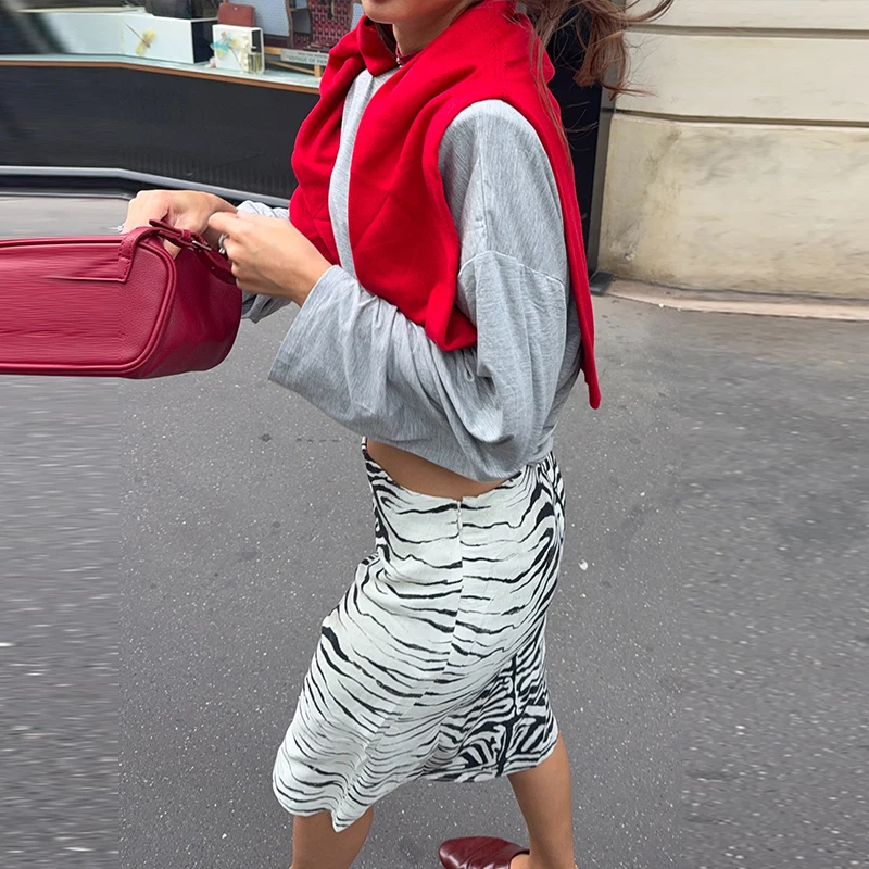 Damen-Herbstrock mit Zebra-Print, modisch, hohe Taille, schmal geschnitten, vielseitig kombinierbar, langer Rock, Damenmode 2026, schicker Winter-Look, Streetwear für Damen – Detail 12