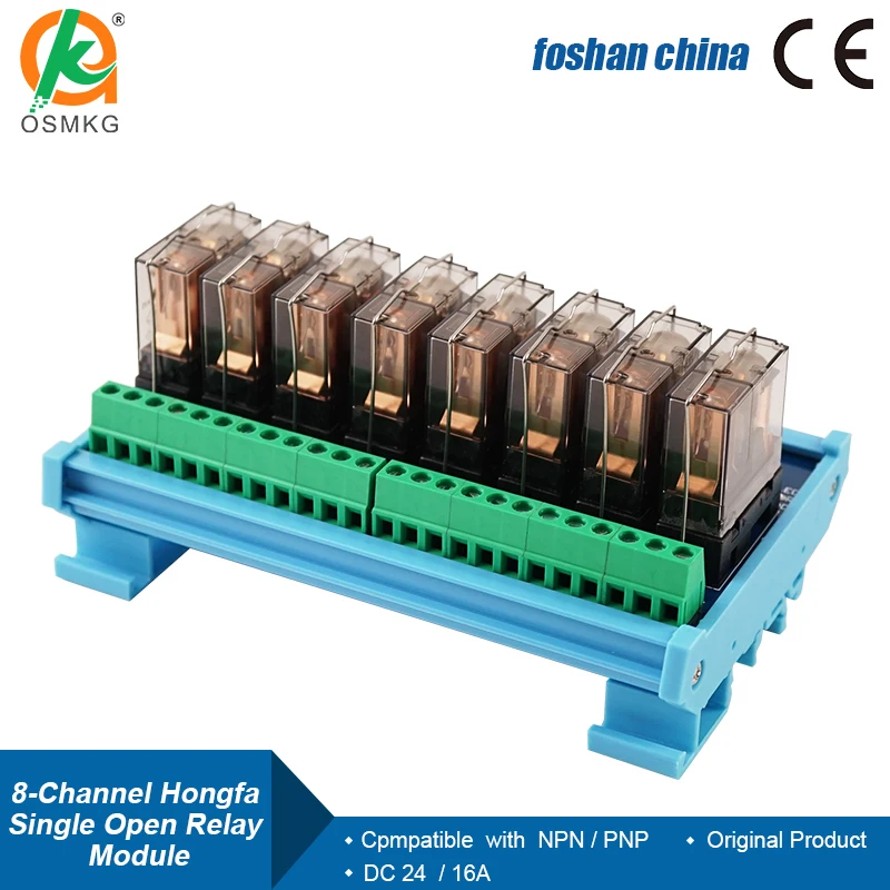 AoShangMing 8 Channel Single Open Relays DC24V Hongfa Relay Module  16A Electromagnetic Relay