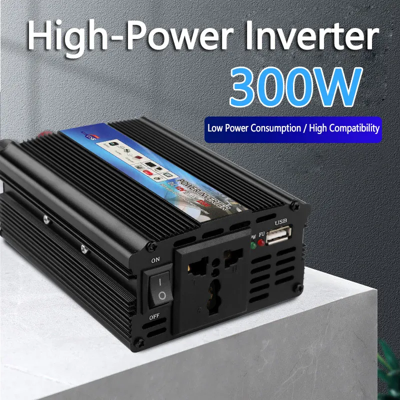 Pure Sine Wave Inverter 12v/24v to 220v Suitable for Small Cars and Trucks 300W High Power with USB Interface and Power Socket