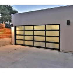 Aluminum Alloy Material Frosted Glass Modern New Black Sectional Sliding Garage Door Insulated