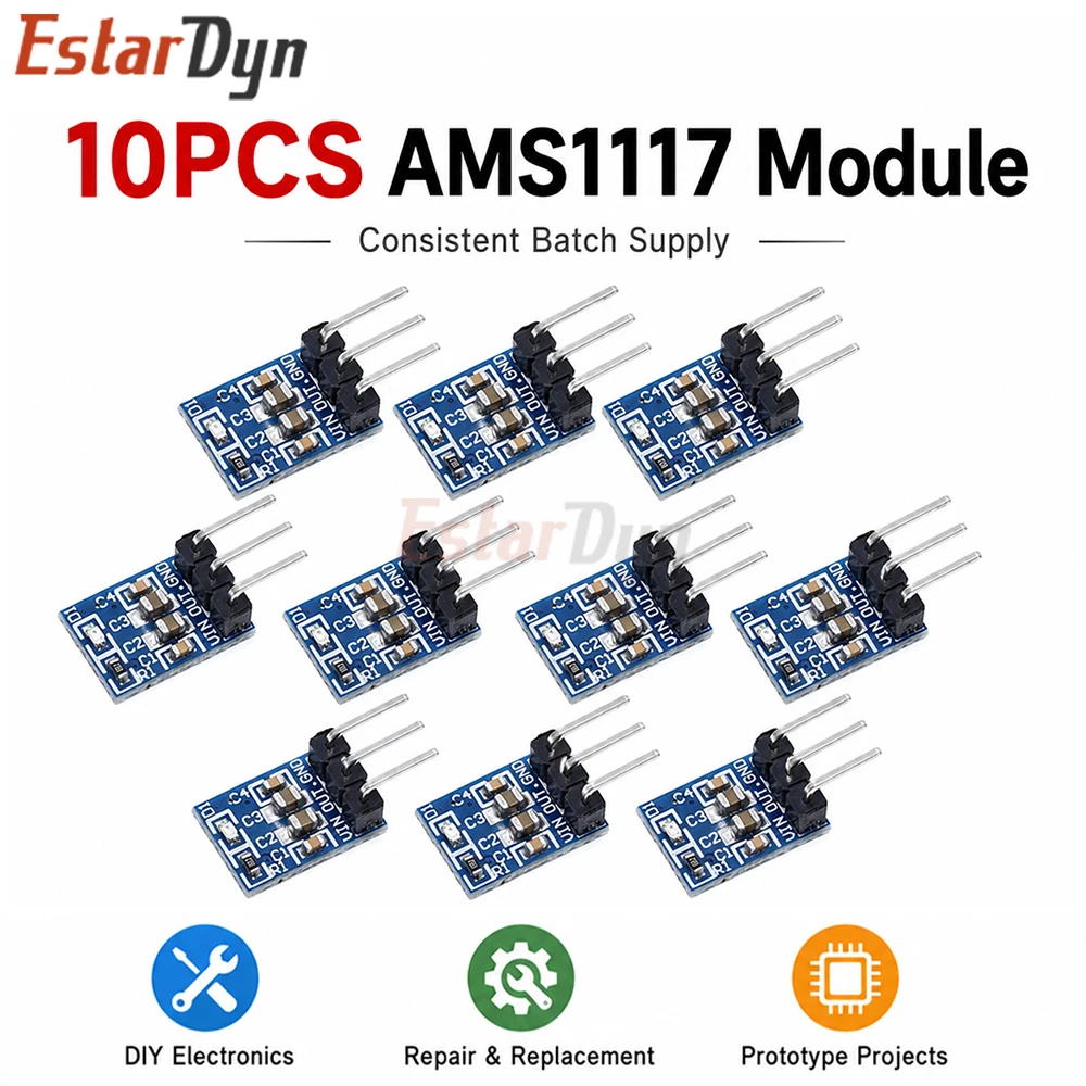 

Estardyn 10pcs Mini DC 5V to 3.3V 800mA LDO Voltage Regulator Module AMS1117-3.3 Fixed Output for Breadboard DIY