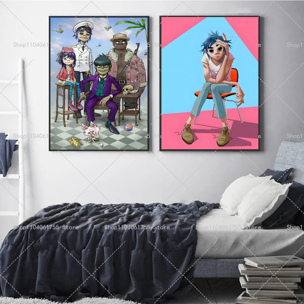 1PC Band Gorillaz Poster Self-adhesive Art Waterproof Paper Sticker Coffee House Bar Room Wall Decor