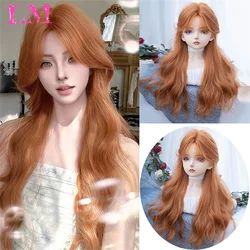 Orange Copper Ginger Long Wavy Synthetic Wigs Red Yellow Wig with Bangs for Women Natural Cosplay Body Wave Heat Resistant Hair