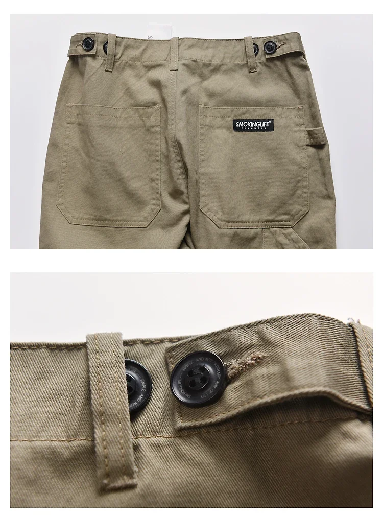 Safari Style! Multi-pocket Cargo Trousers Men Loose Straight Casual Baggy Pants Mens Work Canvas Pants