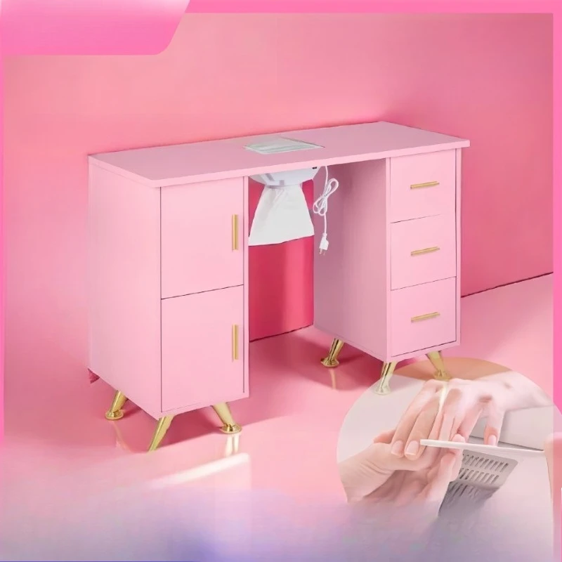 Pink manicure table Double-layer manicure table with locker Nail work  Nail shop nail