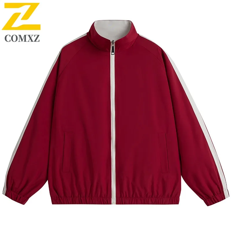 

COMXZ 2025 Мужская осенне-зимняя куртка свободного покроя с воротником-стойкой, уличный повседневный кардиган, молодежное пальто, двустороннее многоцветное