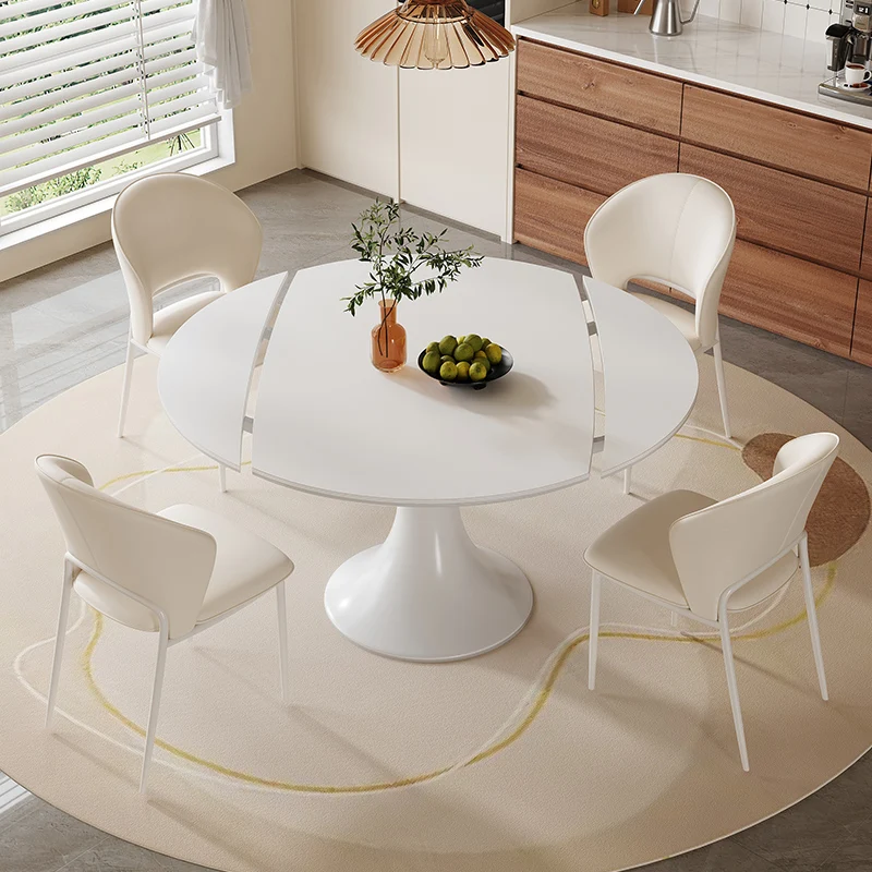 

White Modern Table Multifuctional Extendable Design Nordic Dining Table Round Luxury Tavolo Pranzo Allungabile Home Furniture