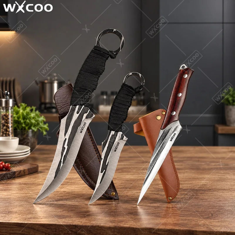 WXCOO Hand-Forged Butcher Knife Ideal for Barbecue Cooking Kitchen Knife Meat Cutting Kitchen Stainless Steel Boning Knife