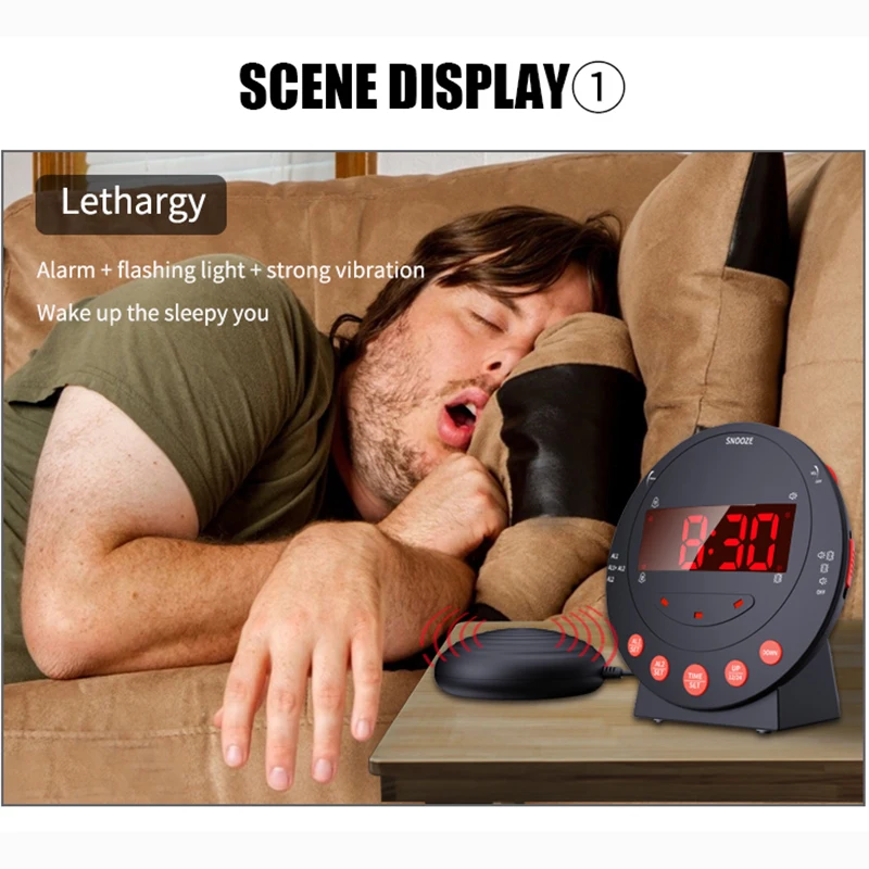 Smart Table Clock with Digital Vibrating Alarm, Extra Loud, Heavy Sleepers and Deaf Hearing Imset, New Arrival