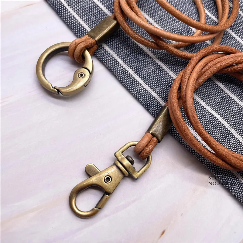 1PCS Genuine Leather Lanyard Neck Strap For Mobile Phone Bag Keys ID Credit Work Card Holder Keychain Neckline DIY Necklace