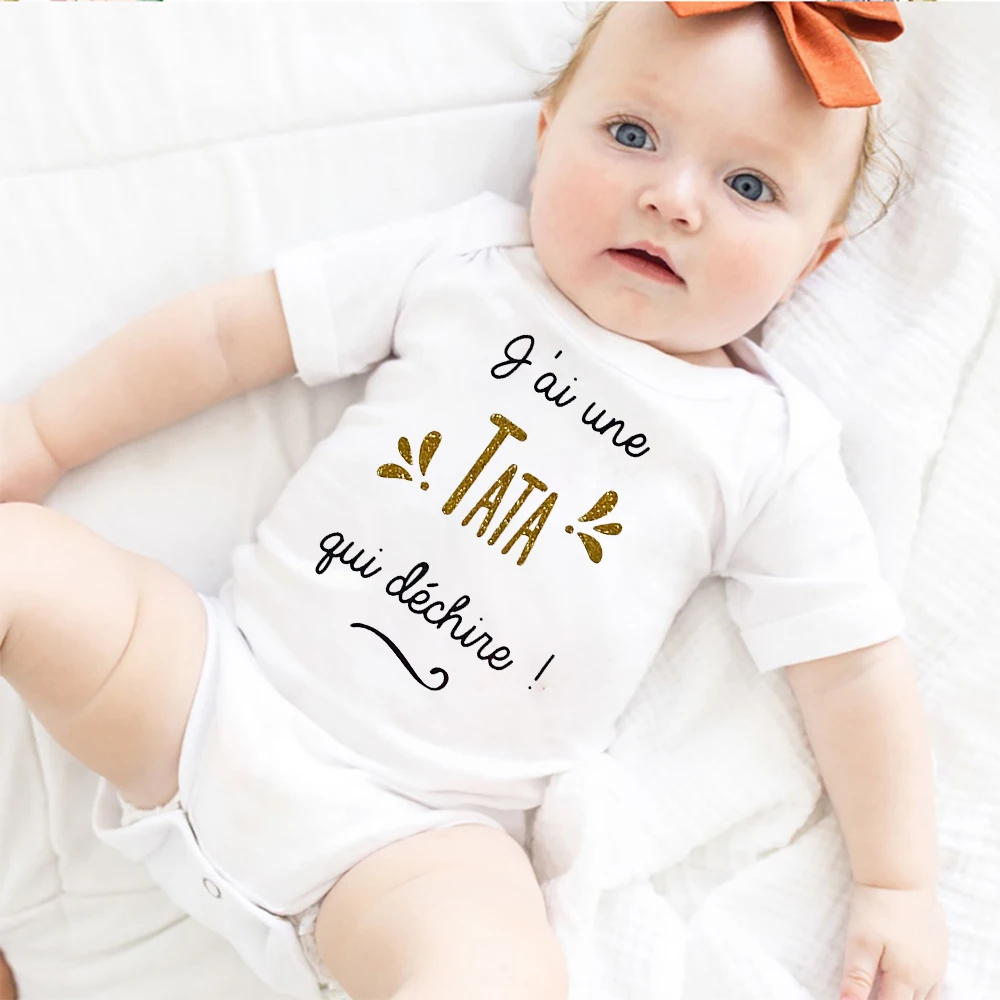 

I Have A Crazy Aunt French Printed Baby Romper Funny Infant Short Sleeve Jumpsuit Newborn Summer Bodysuit Toddler Clother Outfit