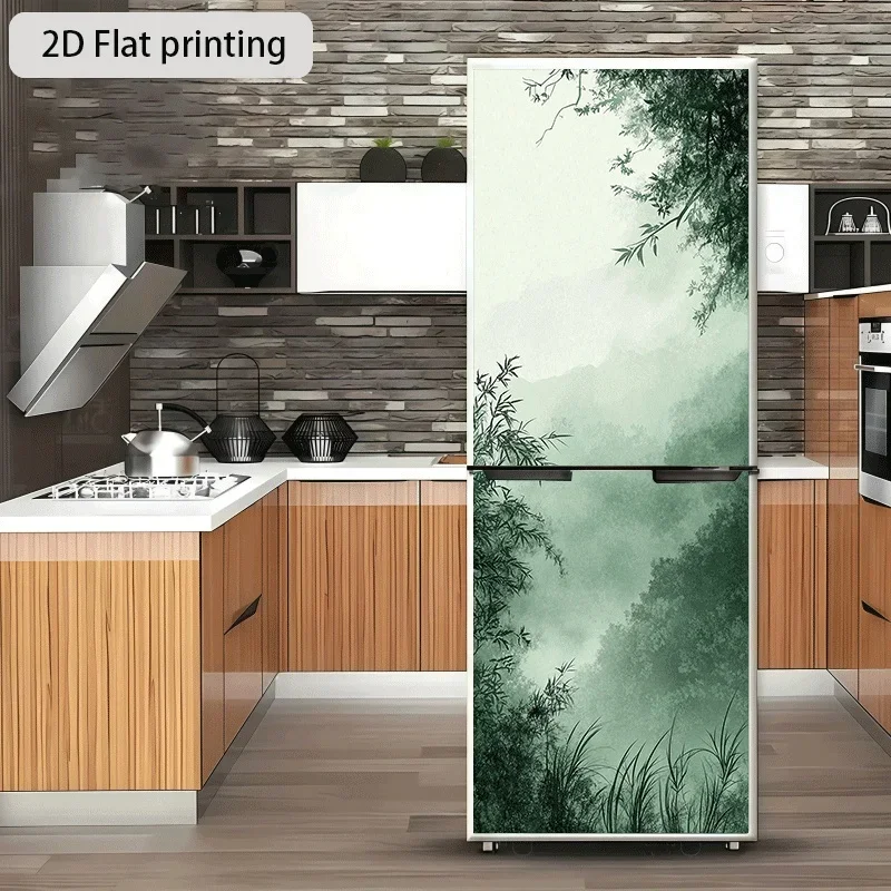 1pc of Refrigerator Sticker, 60×180 Cm, Featuring a Misty Green Mountain Theme Design. Self-Adhesive Wall Decoration Suitable