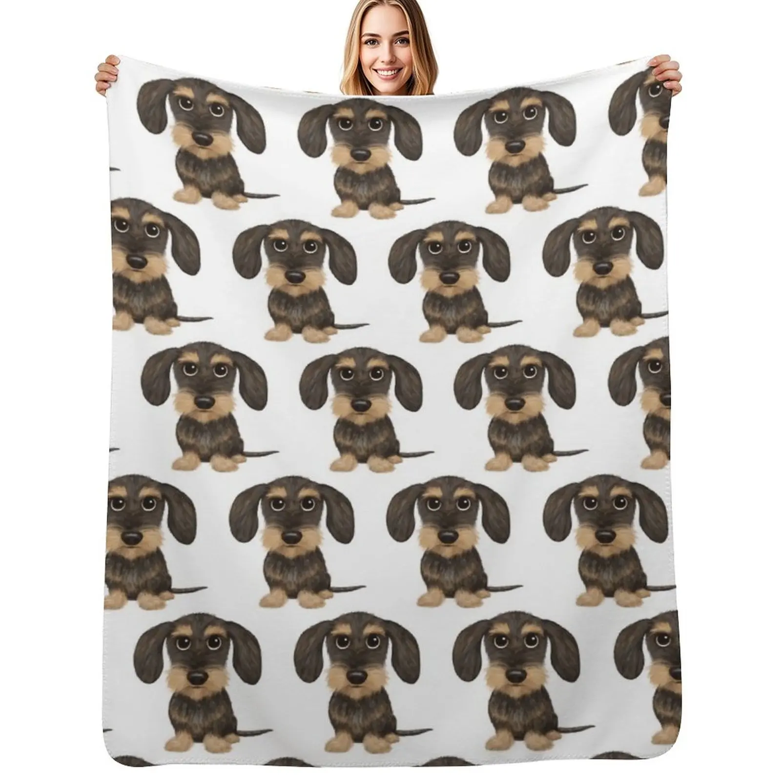 

Wirehaired Dachshund Cute Wire Haired Wiener Dog Wild Boar and Tan Teckel Throw Blanket Custom Shaggy Decorative Throw Blankets