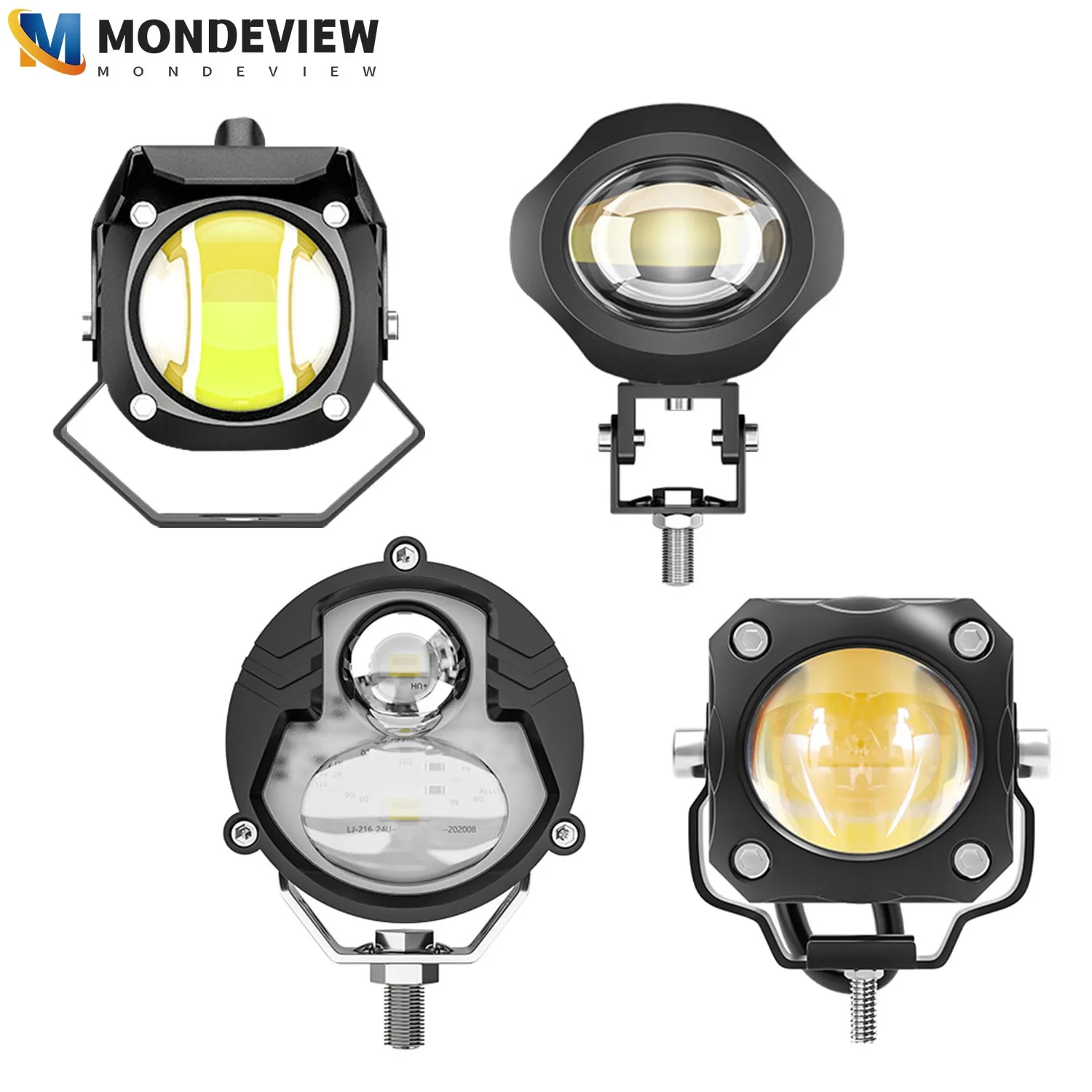 

MONDEVIEW Motorcycle LED Spotlight Projection Lens Dual Color Fog Light 60V Auxiliary Spotlight 54W Daytime Running Light