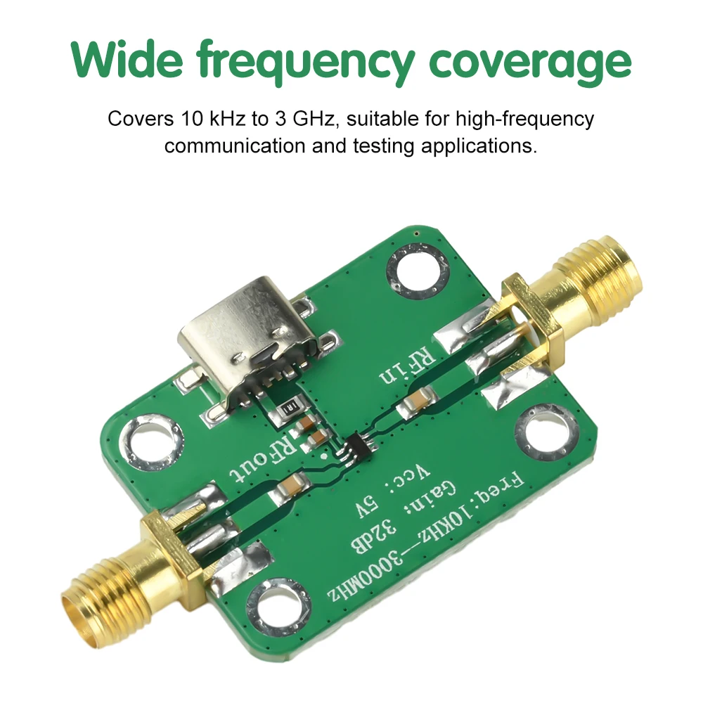ใหม่ 10KHz-3GHz RF แอมพลิฟายเออร์แบบไวด์แบนด์ ขยายสัญญาณ 32dB แอมพลิฟายเออร์ลดสัญญาณรบกวนต่ำ LNA บอร์ดโมดูล DC 5-12V 50Ω สำหรับสัญญาณวิทยุ FM HF VHF UHF