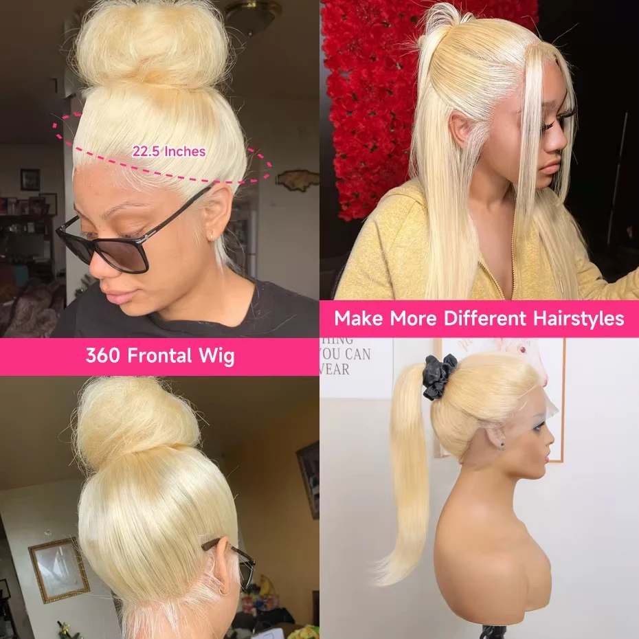 شقراء 360 الدانتيل الباروكات الأمامية شعر الإنسان 200% الكثافة 613 مستقيم الدانتيل شعر مستعار أمامي شعر الإنسان قبل قطعها 360 كامل الدانتيل الباروكات 38 بوصة #5