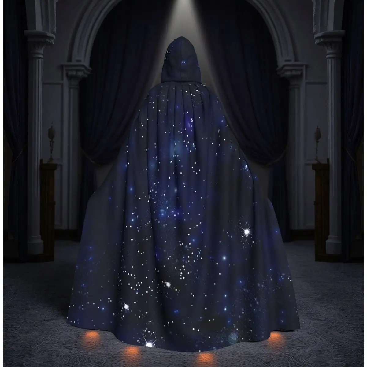 

Constellation Star Clusters Galaxies Print Halloween Long Hooded Cloak Witch Medieval Costume Cosplay Cape HalloweenParty