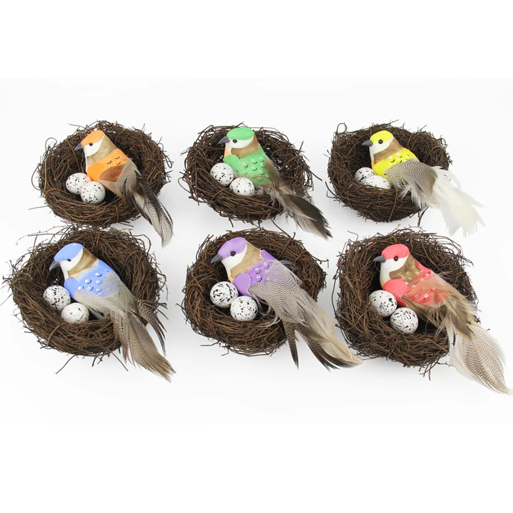 

2Pcs Bird Egg Decor Straw Woven Artificial Bird Nest Ornament Handmade for Home Party DIY Fairy Garden Floral Arrangement