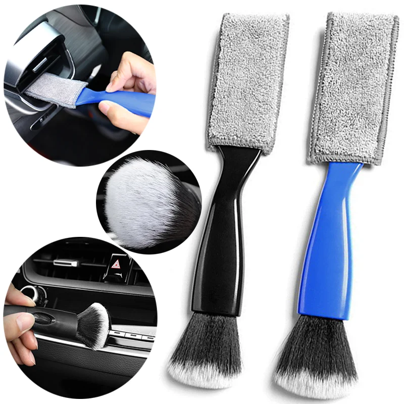 

2 In 1 Car Detailing Soft Hair Brush Car Air Conditioning Outlet Dirt Dust Cleaning Double Head Brushes Car Interior Clean Tools