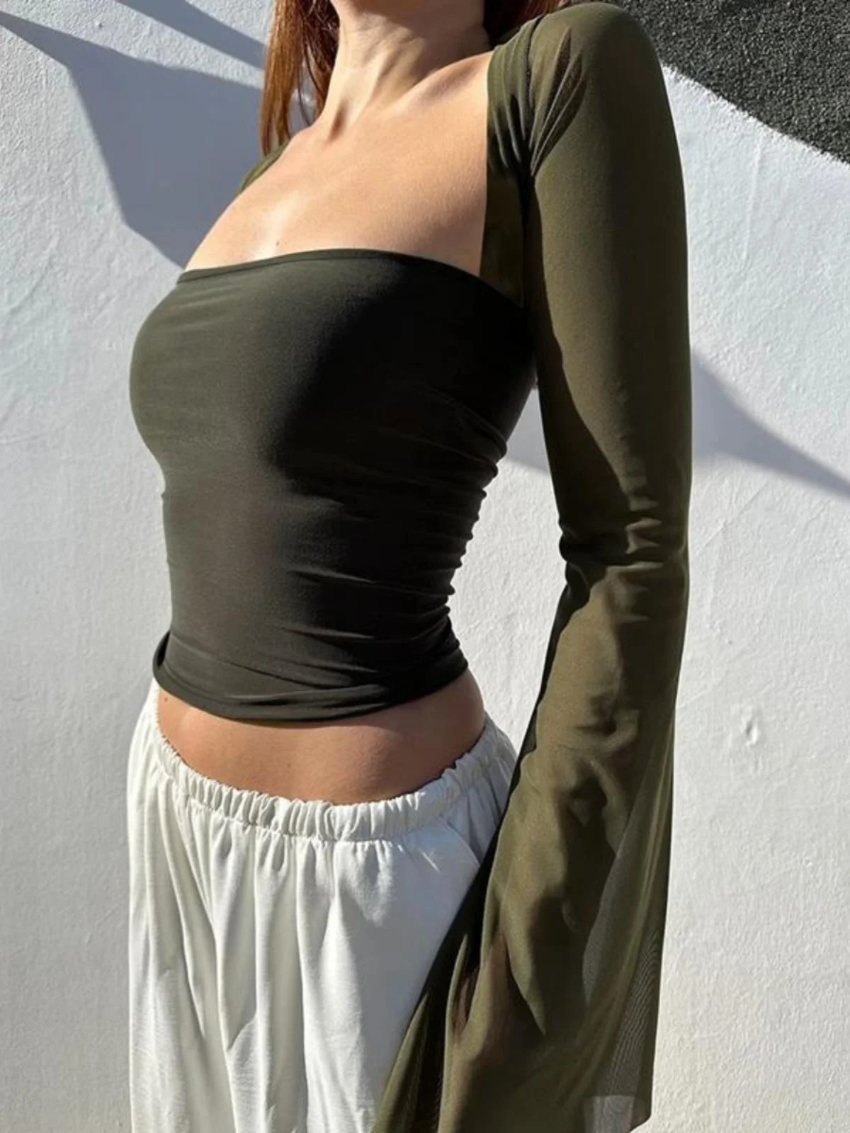 Instunning Bla Sexy Simple Square Collar Long Sve Women's T-irt 2025 Me Base irt Inner Wear Slim Fit Vintage Sle