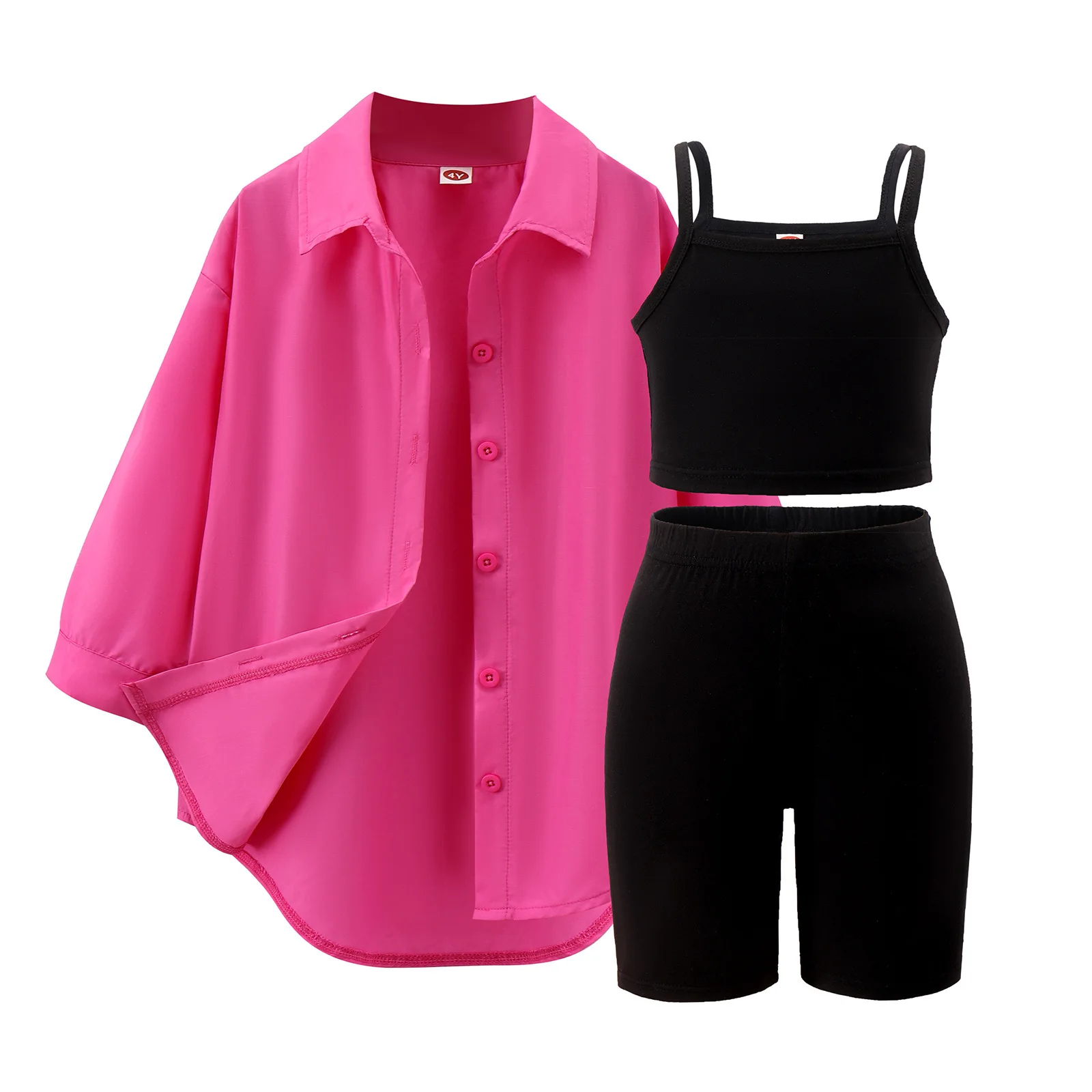 

Toddler Kit Solid Color Suspenders Long-sleeved Jacket Three-piece Set Kids Suit Children Kit Irls' Fashion Athleisure Suit