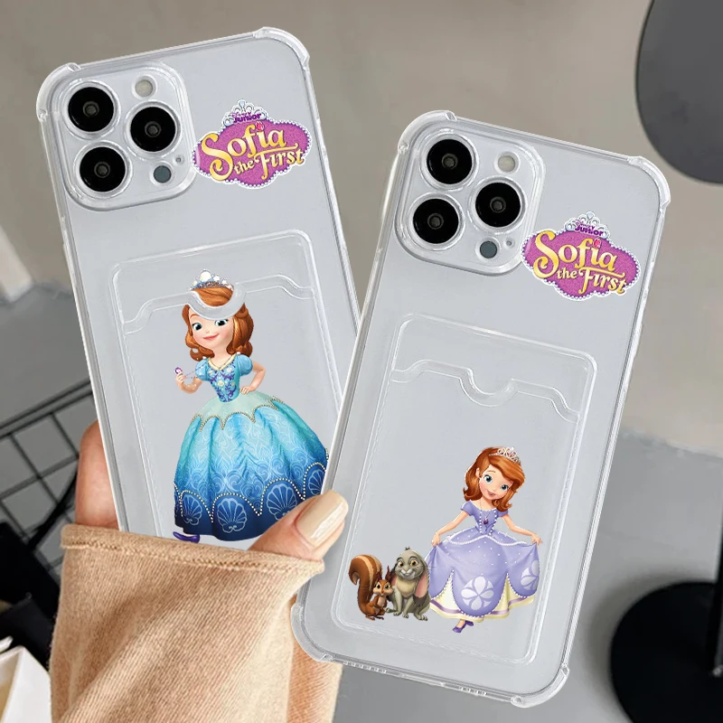 Disney Sofia Princess Cute For iPhone 15 14 13 12 11 XS XR X 8 7 Pro Max Plus Mini Photo Card Bag Transparent Back Phone Case