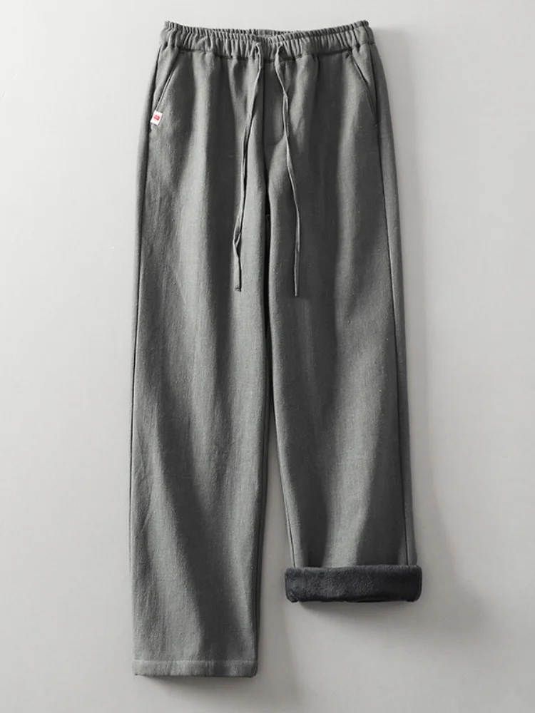

Men's Winter Thickened Fleece Linen Cotton Straight Leg Loose Wide Leg Casual Pants Comfortable Breathable Eco-Friendly