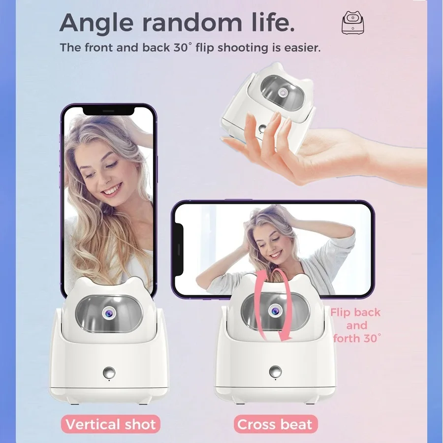 AI 지능형 자동 얼굴 추적 아이폰 거치대 스탠드 짐벌 안정기, 브이로그 비디오 촬영, 주방 영상 통화 시청용, 360 °