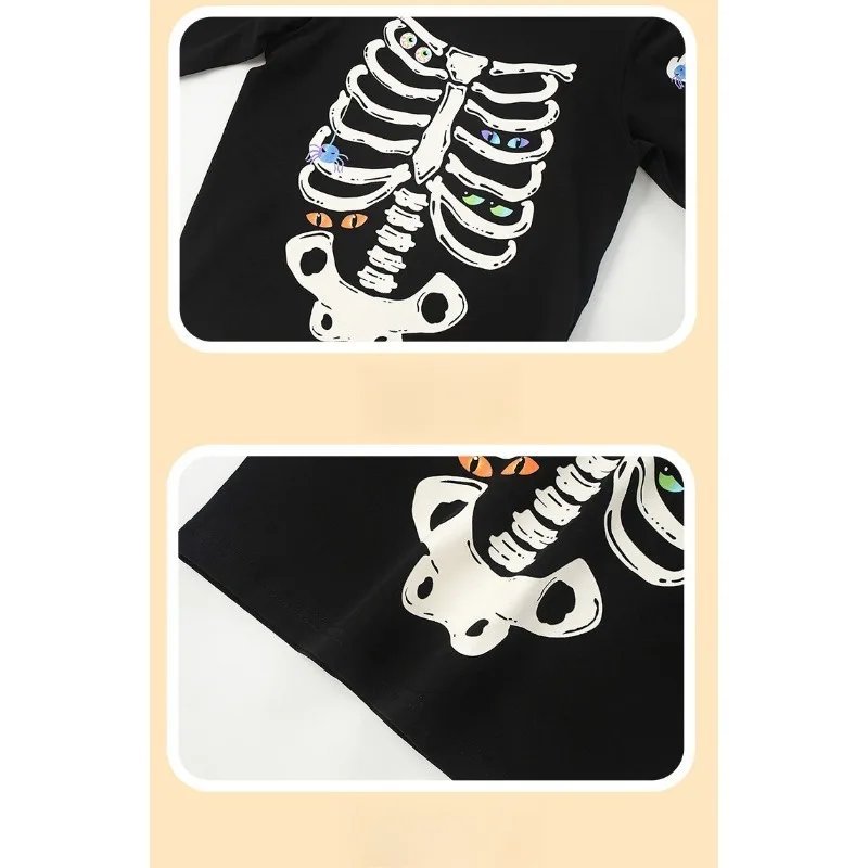 Autumn Winter Halloween Cosplay Costume Skeleton Long Sleeve Tops Long Pants Home Wear Print Pajama Two-Piece Set for Unisex 6
