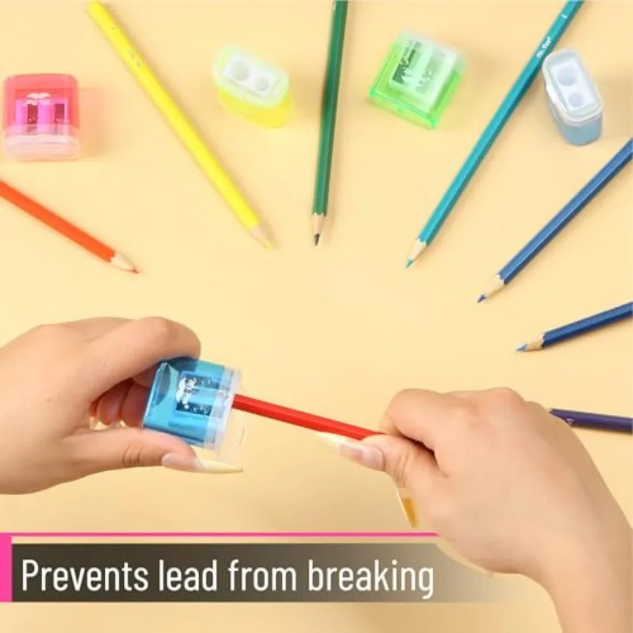 Pengasah Pensil Genggam Warna-warni 24 Paket Lubang Ganda untuk Perlengkapan Kembali ke Sekolah, Pengasah Pensil yang Tahan Lama dan Efisien
