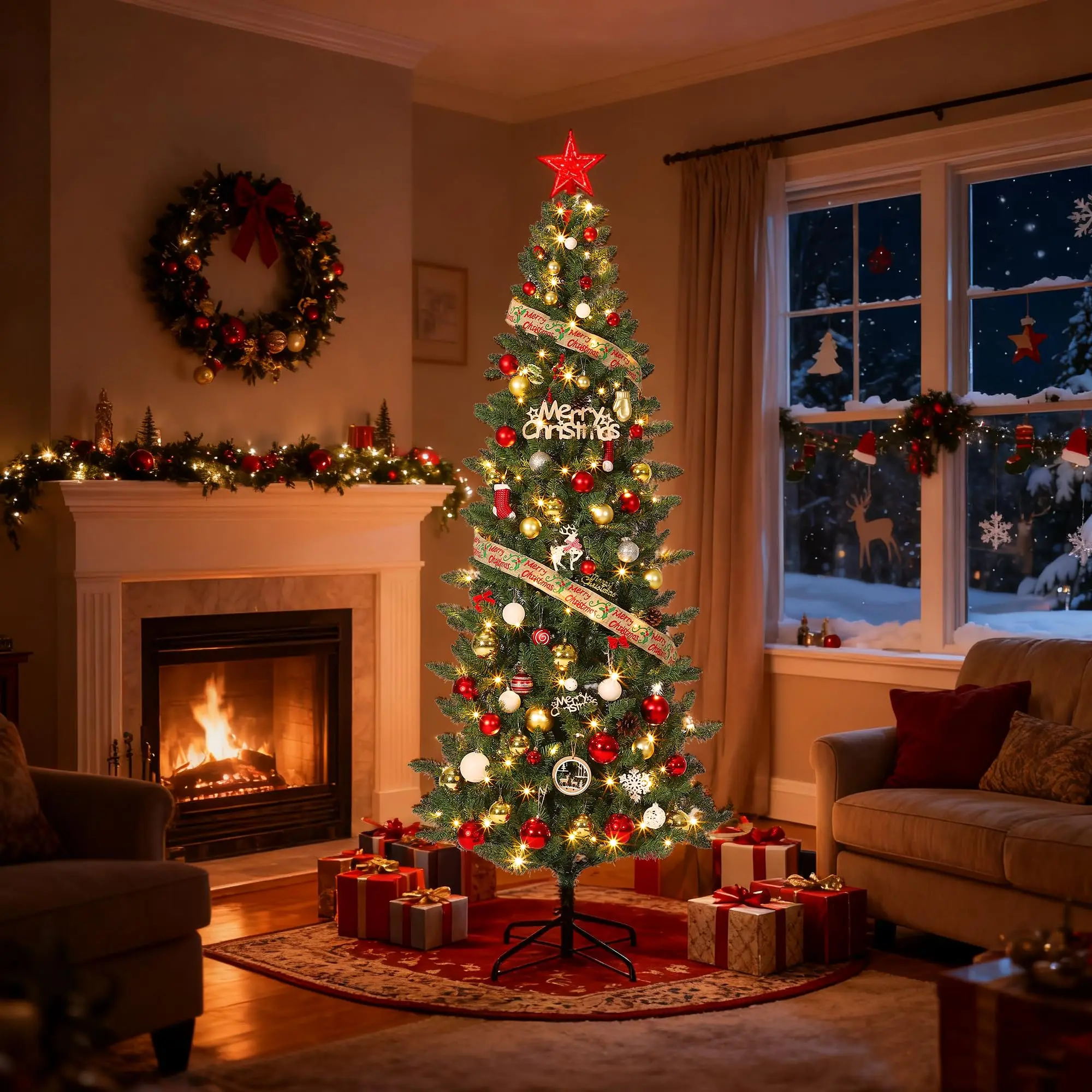 GAOMON 4.5FT Pre-Lit Snow Flocked Artificial Christmas Tree with Dual-Color LED Lights & 8 Modes – Ideal for Home, Office & Holiday Decor