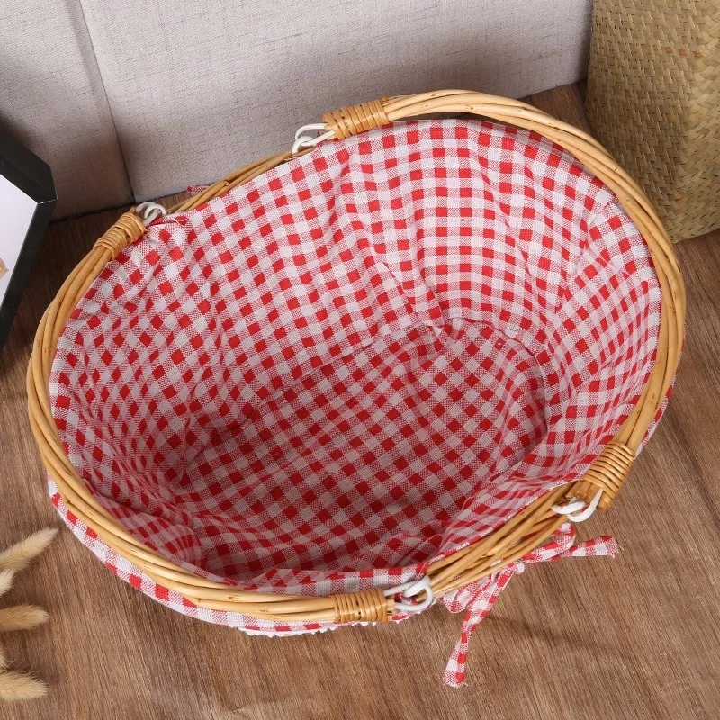 Cesta de almacenamiento de ratán, cesta de picnic, cesta de frutas tejida, cesta de picnic, cesta de transporte, cesta de fotos de fotografía, marco de almacenamiento