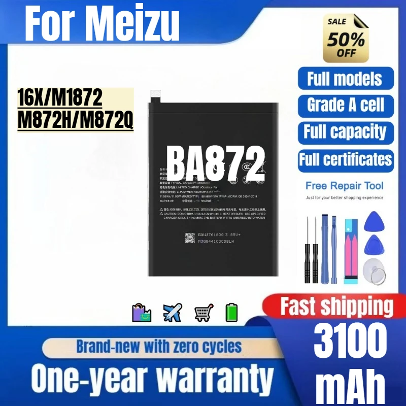 

BA872 for Meizu 16X/M1872/M872H/M872Q Phone Battery High Quality High Capacity Replacement Bateria Grade A Cell with Tools