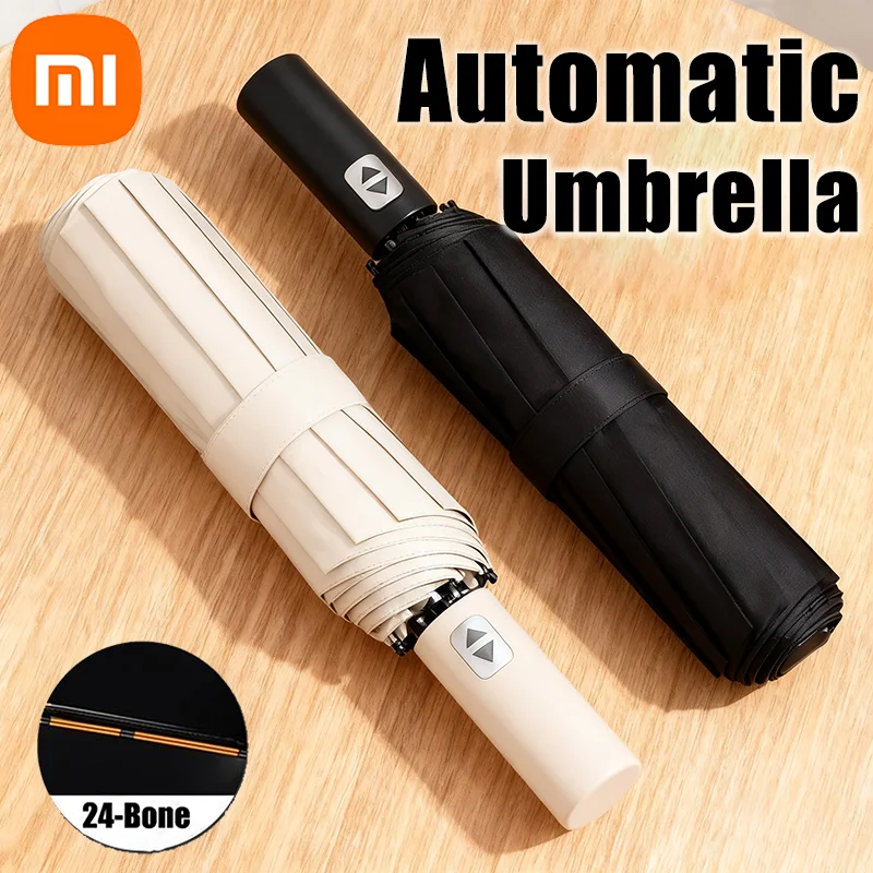 Xiaomi 2026 24 guarda-chuva dobrável de osso totalmente automático spf 50 uv proteção de osso duplo resistência à chuva guarda-chuva de resistência ao vento