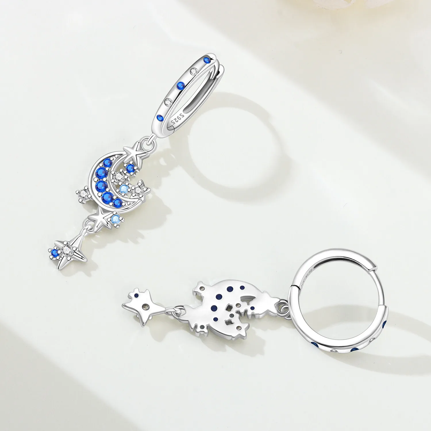 Original 925 Sterling Silber Ohrringe Himmelskundliche Sonne Stern Mond Tropfenohrringe für Frauen Täglicher Geburtstags- Valentinstags-Schmuck Geschenk – Detail 11