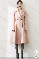 Pink Woolen Women Suit Long Blazer Skirt Cashmere Overcoat Customized Formal Office Lady Wedding Prom Dress Winter Jacket Coat