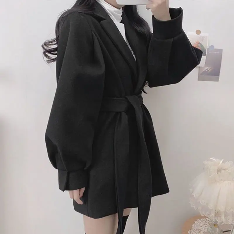 Fashion Black Woolen Coat Women's Autumn and Winter Clothes 2024 New Wave Korean Long Trench Coat