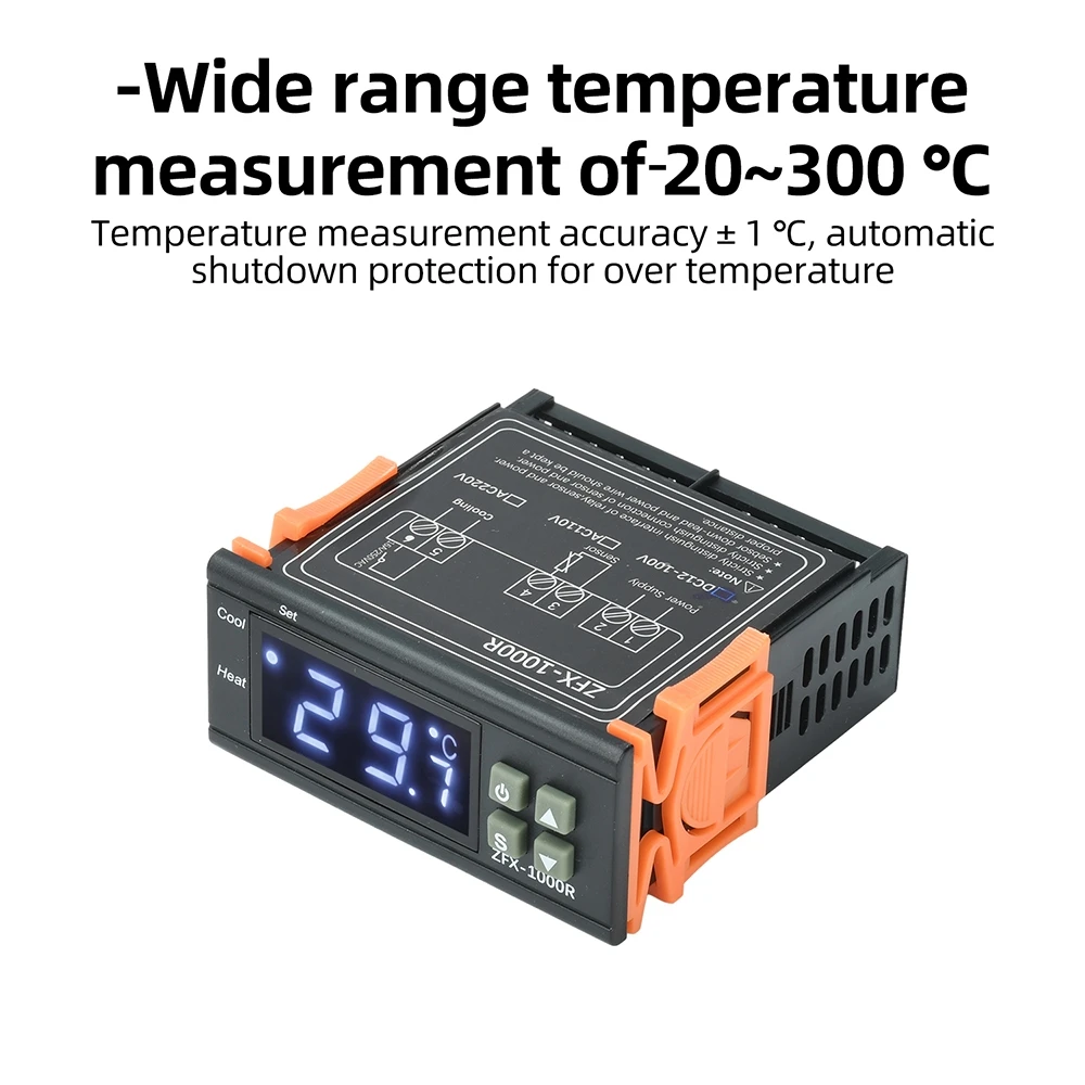 -20-300 ℃ Temperature Controller Smart ZFX-1000R LED Digital Thermostat Incubator Relay Heating Cooling DC 100V AC 110V/220V