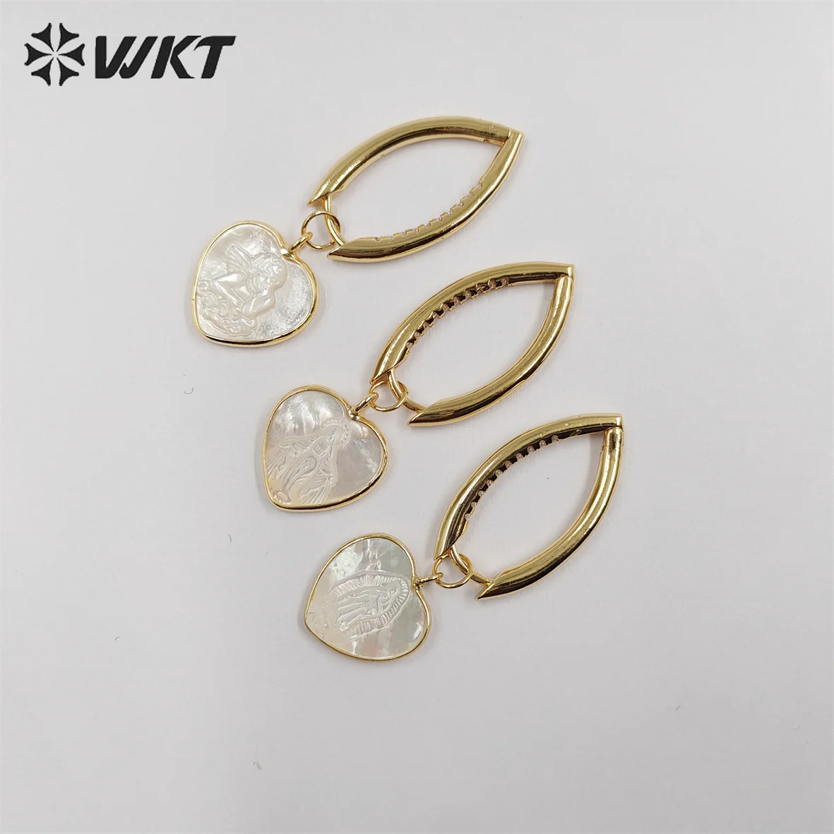 WT-MPE090 WKT Unique Natural Freshwater Pearl Heart Shell Earring With 18k Gold Plated For Women Decoration