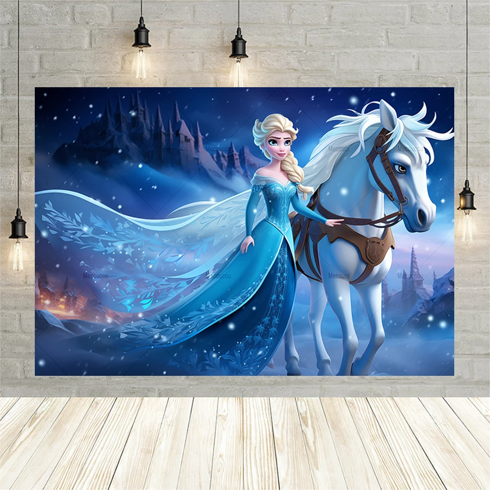 Disney Frozen Backdrop Elsa Anna Princess Kids Girls Birthday Party Snow Queen Winter Ice Fantastic Photo Customized Decor