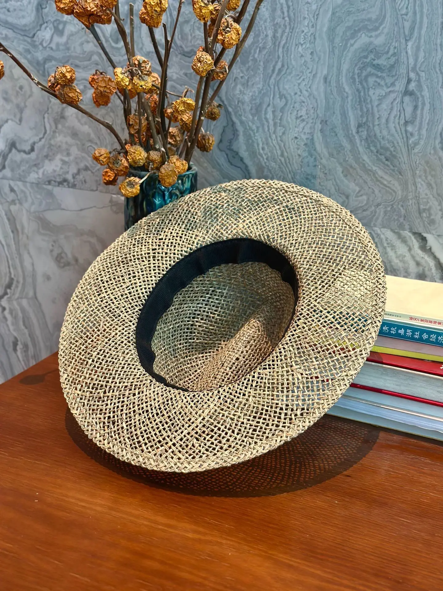 Handwoven Straw Fedora Hat Wide Brim Breathable Summer Sun Hat Ladies Beach Resort Travel Outdoor Casual UV Protection Cap